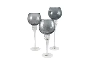 Glas craking grau - Windlicht Kelch auf Fuß
