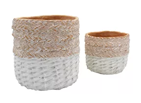MAXPHIL living - Zementtopf natur/weiß in Korboptik