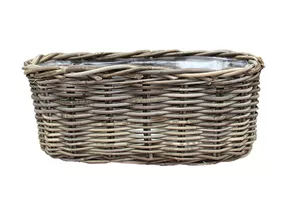 Van der Leeden - Korb-Pflanzkasten oval Rattan grau 