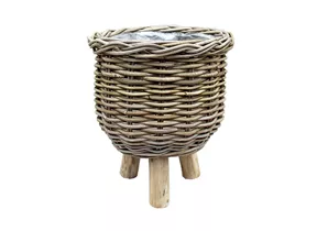 Van der Leeden - Pflanzkorb mit Füßen Rattan grau  Van der Leeden - Pflanzkorb mit Füßen Rattan grau
