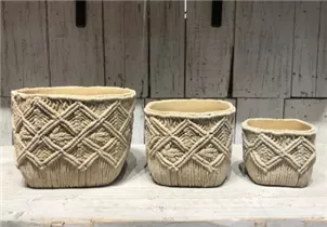 Zementtopf - Natur geflecht optik