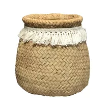 Zementtopf m. Quaste - Natur/Weiß