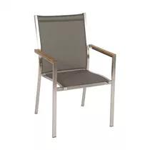 Stern Stapelsessel - Cardiff Edelstahl taupe mit Teakarmlehnen