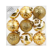 Inge's Christmas Decor - Dekorierte Kugel, 6 cm, 9 Stk., Kunststoff, Gold-Mix