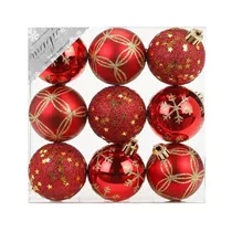 Inge's Christmas Decor - Dekorierte Kugel, 6 cm, 9 Stk., Kunststoff, Rot-Mix