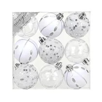 Inge's Christmas Decor - Dekorierte Kugel, 6 cm, 9 Stk., Kunststoff, Silber-Mix