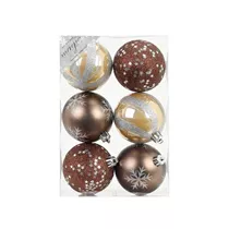 Inge's Christmas Decor - Dekorierte Kugel, 8 cm, 6 Stk., Kunststoff, Cool Brown-Mix