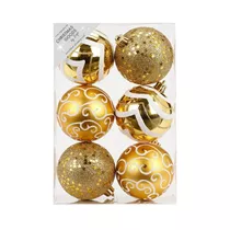 Inge's Christmas Decor - Dekorierte Kugel, 8 cm, 6 Stk., Kunststoff, Gold-Mix