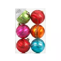 Inge's Christmas Decor - Dekorierte Kugel, 8 cm, 6 Stk., Kunststoff, Mille-Fiori-Mix