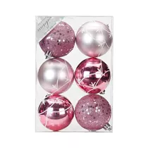 Inge's Christmas Decor - Dekorierte Kugel, 8 cm, 6 Stk., Kunststoff, Rosa-Mix