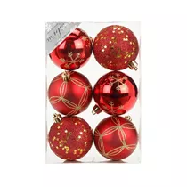 Inge's Christmas Decor - Dekorierte Kugel, 8 cm, 6 Stk., Kunststoff, Rot-Mix