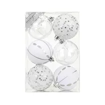 Inge's Christmas Decor - Dekorierte Kugel, 8 cm, 6 Stk., Kunststoff, Silber-Mix