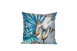 PALMBLATT BLAU/SCHMETTERLING - Outdoorkissen 45X45cm