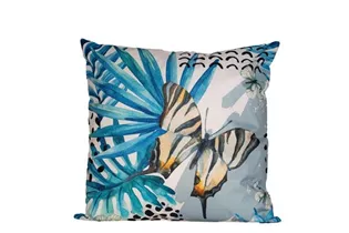 PALMBLATT BLAU/SCHMETTERLING - Outdoorkissen 60x60cm