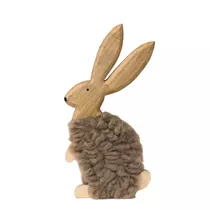 MAXPHIL living - Deko-Holzhase mit Wolle 30 x 15cm - Grau