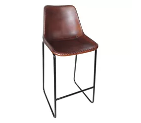 MAXPHIL living - Eisenbarstuhl mit Ledersitz kastanienbraun