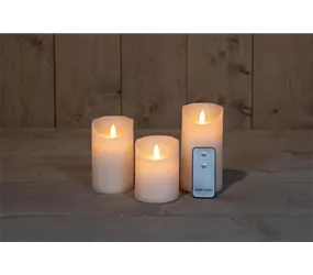 7,5X10/12,5/15CM - 3X - B.O. 3SET KERZE WEIß WACHS RUSTIKAL BEWEGLICHE FLAMME