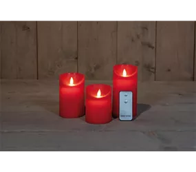 7,5X10/12,5/15CM - 3X3 - B.O. 3SET KERZE ROT WACHS RUSTIKAL BEWEGLICHE FLAMME
