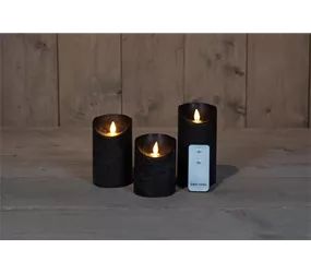 7,5X10/12,5/15CM - B.O. 3SET KERZE SCHWARZ WACHS RUSTIKAL BEWEGLICHE FLAMME