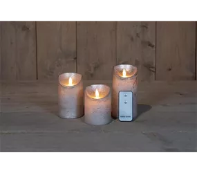 7,5X10/12,5/15CM - B.O. 3SET KERZE SILBER WACHS RUSTIKAL BEWEGLICHE FLAMME