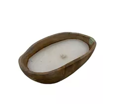 mit Einzeldocht, ca. 20x13x6 cm - Kerze in Teakschale oval