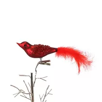 Werner Voß - Glasvögelchen mit Federn und Clip, rot