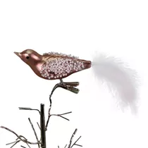 Weihnachtsbaumschmuck - Glasvögelchen, rosa, mit Federn