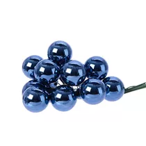 Weihnachtskugel - Glaskugeln auf Draht, 12 Stück, glänzend Nachtblau