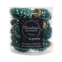 Weihnachtskugel - Glaszapfenset, 12 Stück, glanz/matt, Smaragdgrün