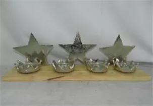 53,5x12,5x16,5 cm - Kerzenhalter "Sterne" Alu/Holz