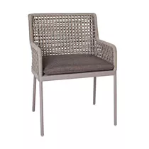 Stern Dinningsessel - Greta Aluminium champagner mit Kordel ecru und Kissen taupe meliert