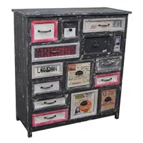 MAXPHIL living - Holzkommode aus Mangoholz schwarz mit bunten Schubladen