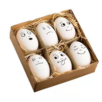 Gehlmann - Hühnereierset weiß, Gesichter, 6tlg., 14, 5 x 12, 5 x 5 cm