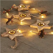 LED Lichterkette - Jute / Stern Holz 12L / 1,2M warmweiß für innen