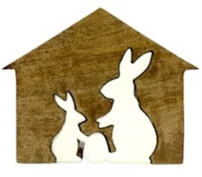 20x16x2,5 cm - Holzhütte m. Hasen