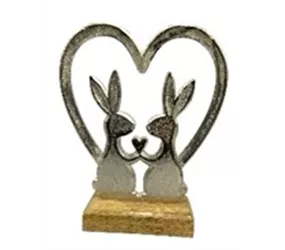 Metal/Holz,17x15x5 cm - Herz mit Hasen