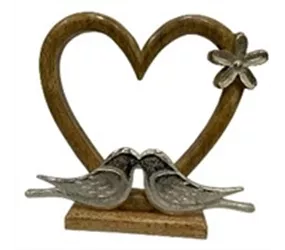 Holz/Metal,16,5x18x5 cm - Herz m. Vögel