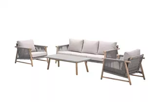 acacia wood rope taupe grau sand - Meteor Lounge Set 4-tlg