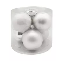 Inge's Christmas Decor - Kugel 10 cm, Glas, 6 Stk., silber glanz/weiß matt/porzellanweiß