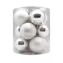 Inge's Christmas Decor - Kugel 8 cm, Glas, 12 Stk., silber glanz/weiß eislack