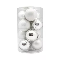 Inge's Christmas Decor - Kugel 6 cm, Glas, 12 Stk., silber glanz/weiß matt/porzellanweiß