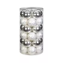 Inge's Christmas Decor - Kugel 6 cm, Glas, 30 Stk., silber glanz/weiß eislack
