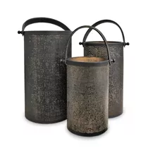 MAXPHIL living - Laterne Hurricane Schwarz-Gold mit Henkel in Lederoptik