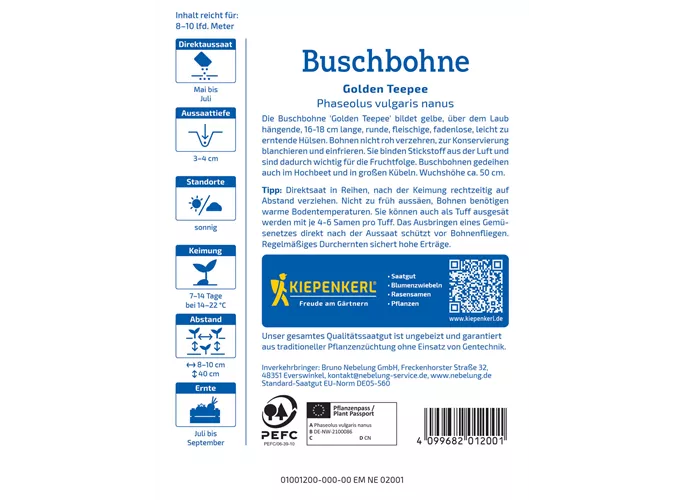 Kiepenkerl Saatgut - Buschbohnen Golden Teepee