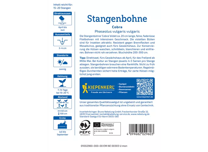 Kiepenkerl Saatgut - Stangenbohnen Cobra