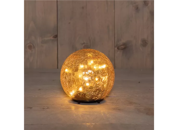 15 LED - Glaskugel Crackle Amber