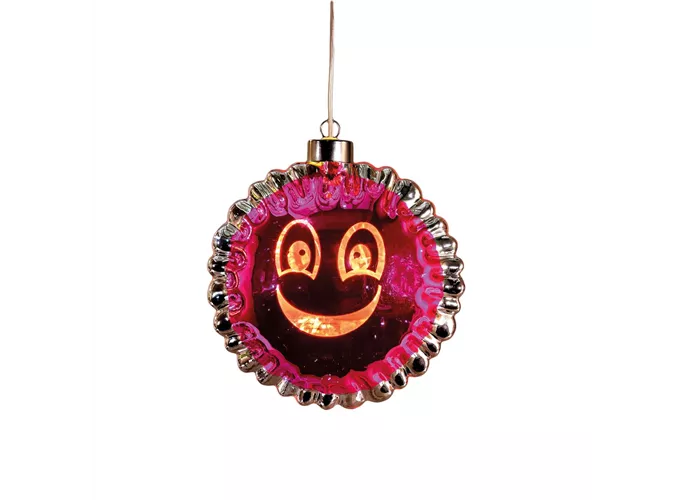 15.8 x 7.9 x 16.5cm Rosa - Glasfigur Smiley Ballon LED