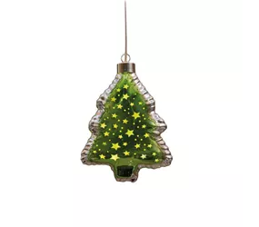 12.5 x 7 x 16cm Grün - Glasfigur Baum Ballon LED