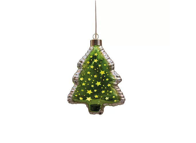 12.5 x 7 x 16cm Grün - Glasfigur Baum Ballon LED