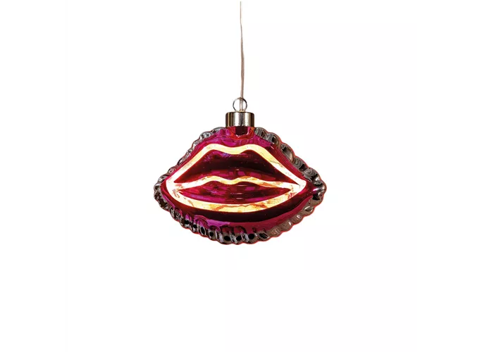 15 x 7.5 x 11cm Rosa - Glasfigur Lippen Ballon LED